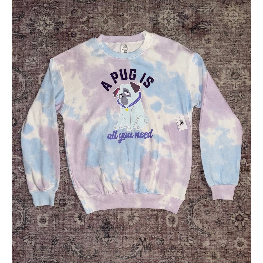 Disney Parks Walt Disney World Pug Percy Tie Dye Sweatshirt Womens Small NWT